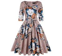 MINTLIMIT Abito da donna vintage anni '50, stile Audrey Hepburn, stile casual, Manica 3/4 - Marrone Chiaro, L