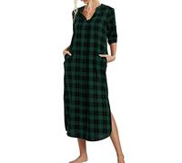 MINTLIMIT Camicia da notte da donna in cotone camicia da notte lunga da notte con tasche, Verde, XL