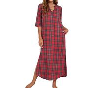 MINTLIMIT Camicia da notte da donna in cotone camicia da notte lunga lunga camicia da notte con tasche, rosso nero, XL