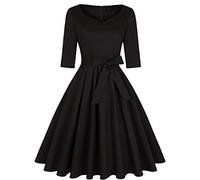 MINTLIMIT Donne anni '50 Retro Vintage Rockabilly Sweetheart Neckline Cocktail Party Swing Dress con tasche, Pianura nera, XL
