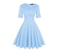 MINTLIMIT Donne anni '50 Vintage profondo scollo a V avvolgere mezza manica retrò cocktail swing abito solido blu 2 XXL