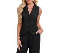 MINTLIMIT Gilet da donna gilet con risvolto tacca senza maniche blazer button down gilet foderato frontale gilet vintage casual foderato davanti, B-nero, M
