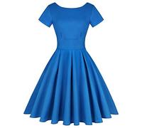 MINTLIMIT - Vestito da donna a maniche corte, stile vintage anni '50, stile retrò, per cocktail e feste Blu scuro a tinta unita M