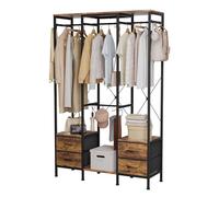 Mintnook Stand Appendiabiti, Cabina Armadio con 3 Barre e 4 cassetti, Appendiabiti con 4 Ganci Rimovibili, Armadio Aperto Moderno, per Camera da Letto o Ingresso, Stile Rustico, Marrone
