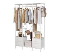 Mintnook Stand Appendiabiti, Cabina Armadio con 3 Barre e 4 cassetti, Appendiabiti con 4 Ganci Rimovibili, Armadio Aperto Moderno, per Camera da Letto o Ingresso, Bianco
