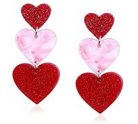 Mintolex Orecchini a forma di cuore in acrilico Y2K, per donne, San Valentino, idea regalo, colore: rosso e rosa acceso, Acrilico, Nessuna pietra preziosa