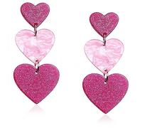 Mintolex Orecchini a forma di cuore in acrilico Y2K, per donne, San Valentino, idea regalo, colore: rosso e rosa acceso, Acrilico, Nessuna pietra preziosa