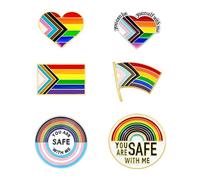 Mintolex Set di 6 spille LGBTQ+Pride Progress Pride Ally Distintivi Bandiera Pulsante Arcobaleno Smalto Spilla You're Safe with Me Can Be Yourself Free Mom Hugs LGBT Gay Lesbiche Trans Accessori
