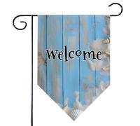 Mintoprints Bandiera da giardino a tema spiaggia di benvenuto 30,5 x 45,7 cm con conchiglie a doppia faccia stella marina losanga Yard bandiera decorativa per esterni