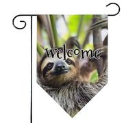 Mintoprints Bandiera da giardino con bradipo di benvenuto, 30,5 x 45,7 cm, double-face, divertente animale losanga, decorazione per esterni