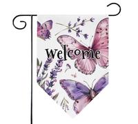 Mintoprints Bandiera da giardino con farfalla di benvenuto, 30,5 x 45,7 cm, double face, con fiori di lavanda, decorazione per esterni