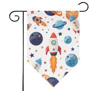 Mintoprints Bandiera da giardino con pianeti razzi, 30,5 x 45,7 cm, con stelle su entrambi i lati, astronauta, losanga, bandiera da giardino per cortile, decorazione esterna