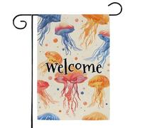 Mintoprints Bandiera da giardino di benvenuto con meduse oceaniche, 30,5 x 45,7 cm, double face, acquerello, bandiera da giardino per cortile, decorazione esterna
