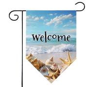 Mintoprints Bandiera da giardino di benvenuto da spiaggia, 30,5 x 45,7 cm, double face, stella marina, conchiglia, losanga, cortile, bandiera decorativa per esterni