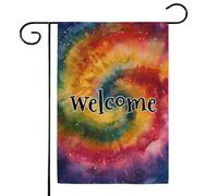 Mintoprints Bandiera da giardino di benvenuto Tie Dye, 30,5 x 45,7 cm, double-face, colorata, bohémien, arcobaleno, bandiera da giardino per cortile, decorazione esterna