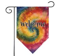 Mintoprints Bandiera da giardino di benvenuto Tie Dye, 30,5 x 45,7 cm, double face, colorata, stile boho, arcobaleno, losanga, decorazione per esterni