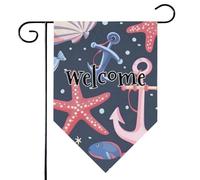 Mintoprints Bandiera nautica da giardino di benvenuto 30,5 x 45,7 cm, double face, stella marina, conchiglia, ancoraggio, losanga, cortile, decorazione per esterni
