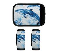 Mintoprints Blue Dolphin - Confezione da 2 custodie per maniglie per valigie, accessori da viaggio per aereo, aeroporto