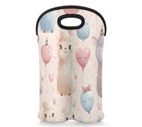 Mintoprints Borsa per 2 bottiglie di vino con lama e alpaca, in neoprene, a forma di pecora in stile cartone animato, per viaggi, picnic, feste