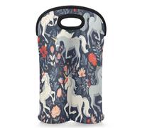 Mintoprints Borsa per 2 bottiglie di vino, in neoprene, con motivo unicorno e cartoni animati, per viaggi, picnic, feste