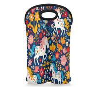 Mintoprints Borsa per 2 bottiglie di vino in neoprene con unicorno colorato, borsa termica per viaggi, picnic, feste