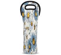 Mintoprints Borsa per bottiglia di vino con stampa di api con calabrone con fiore stampato, in neoprene, per viaggi, picnic, feste