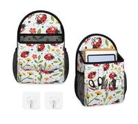 Mintoprints Borsa portaoggetti da appendere alla parete con coccinelle, fiori di campo e fiori, borsa organizer con tasca per montaggio a parete, cestino portaoggetti in tessuto, per bagno, cucina