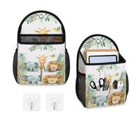Mintoprints Borsa portaoggetti da appendere alla parete con elefante, giraffa, leone, carini, animali, borsa organizer da appendere alla parete, con tasca, in tessuto, per bagno, cucina, camera da