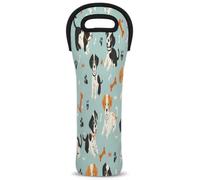 Mintoprints Borsa termica in neoprene per 1 bottiglia di vino, con cagnolini e osso, per viaggi, picnic, feste