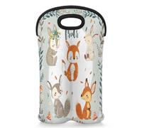 Mintoprints Carino cartone animato vino Carrier Tote Bag per 2 bottiglie Fox Coniglio neoprene portabottiglie di vino Carrier Bag caso di vino Cooler Bag per viaggi, picnic, feste