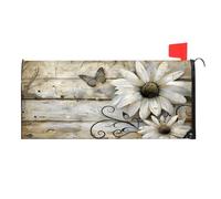 Mintoprints Copertura magnetica per cassetta postale rustica con margherite in legno, copertura per cassetta delle lettere, decorazione per giardino, cortile, dimensioni standard, 45,7 x 53,3 cm