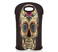 Mintoprints Day Of The Dead - Borsa porta bottiglie di vino, per 2 bottiglie, in neoprene, con teschio, per Halloween, per viaggi, picnic, feste