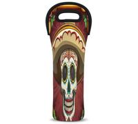 Mintoprints Day Of The Dead - Borsa termica per vino con cappello a forma di teschio di zucchero, in neoprene, per viaggi, picnic, feste