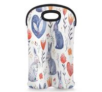 Mintoprints Divertente borsa per 2 bottiglie di vino con coniglietto pasquale carino primaverile floreale in neoprene portabottiglie per vino, borsa termica per viaggi, picnic, feste