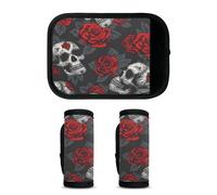 Mintoprints Helloween - Confezione da 2 custodie per bagagli, accessori da viaggio per aereo, aeroporto, teschio con rose rosse