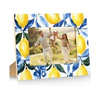Mintoprints Lemon - Cornice portafoto in legno con piastrelle blu, per esposizione da tavolo e montaggio a parete, 20 x 25 cm