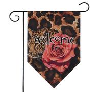 Mintoprints Leopard Rose Welcome Garden Flag 30,5 x 45,7 cm stampa leopardata su entrambi i lati losanga Yard Outdoor Flag Decor