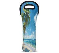 Mintoprints Ocean Beach - Borsa termica per vino, con palme tropicali, per 1 bottiglia, in neoprene, per viaggi, picnic, feste