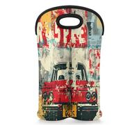 Mintoprints Old Red Truck Car Wine Carrier Tote Bag per 2 bottiglie di vino in neoprene portabottiglie di vino borsa borsa frigo per viaggi, picnic, feste