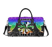 Mintoprints Personalizzato Cheer Bag per Cheerleaders Custom Sport Duffel Bag Gym Bag Travel Duffle Bag Pernottamento Weekender Bag, Glitter arcobaleno, 17.4"x8.3"x9.5", Cheerleading