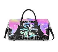 Mintoprints Personalizzato Cheer Bag per Cheerleaders Custom Sport Duffel Bag Gym Bag Travel Duffle Bag Pernottamento Weekender Bag, Arcobaleno Rosa Glitter, 17.4"x8.3"x9.5", Cheerleading