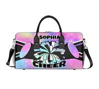 Mintoprints Personalizzato Cheer Borse per Cheerleaders Custom Sport Duffel Bag Gym Bag Travel Duffle Bag Pernottamento Weekender Bag, Arcobaleno Rosa Glitter, 17.4"x8.3"x9.5", Cheerleading