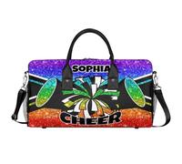 Mintoprints Personalizzato Cheer Borse per Cheerleaders Custom Sport Duffel Bag Gym Bag Travel Duffle Bag Pernottamento Weekender Bag, Glitter arcobaleno, 17.4"x8.3"x9.5", Cheerleading