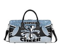 Mintoprints Personalizzato Cheer Borse per Cheerleaders Custom Sport Duffel Bag Gym Bag Travel Duffle Bag Pernottamento Weekender Bag, Azzurro chiaro, 17.4"x8.3"x9.5", Cheerleading