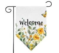 Mintoprints Primavera Fiore Selvatico Benvenuto Giardino Bandiera 30x45,7 Pollici Doppio Lato Acquerello Farfalla Pastiglia Yard Outdoor Bandiera