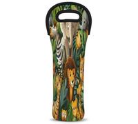 Mintoprints Rainforest Animals Jungle Elephant Giraffe Wine Carrier Tote Bag 1 bottiglia neoprene Wine Cooler Bag Carrier Bag Carrier Bag Carrier Bag Carrier Borsa Porta Bottiglia di Vino per Viaggi