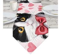 Mintoprints runner da tavolo con gatto nero San Valentino cuori rossi, runner lavabile per cucina decorazione cena decorazione matrimonio casa festa decorazione tavolo 33 x 152 cm
