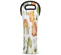 Mintoprints Simpatico dinosauro Rianbow Tree Wine Carrier Tote Bag 1-Bottle Neoprene Wine Cooler Bag Carrier Bag Carrier Borsa Porta Bottiglia di Vino per Viaggi, Picnic, Feste
