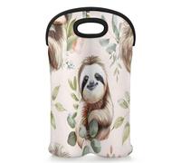 Mintoprints Simpatico portabottiglie per 2 bottiglie di vino con bradipo in neoprene divertente con bradipi in stile cartone animato, borsa termica per viaggi, picnic, feste
