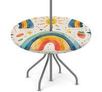 Mintoprints Tovaglia rotonda colorata arcobaleno con foro per ombrello, tovaglia elastica personalizzata boho acquerello impermeabile protezione rotonda con cerniera 115 cm - 142 cm tovaglia da